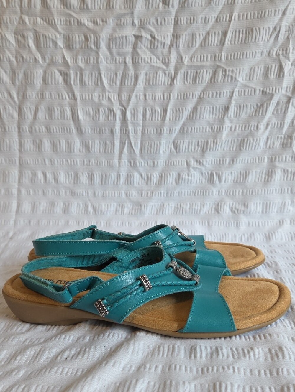 Minnetonka Teal Braided Strap Women's Sandals - Picture 2 of 8